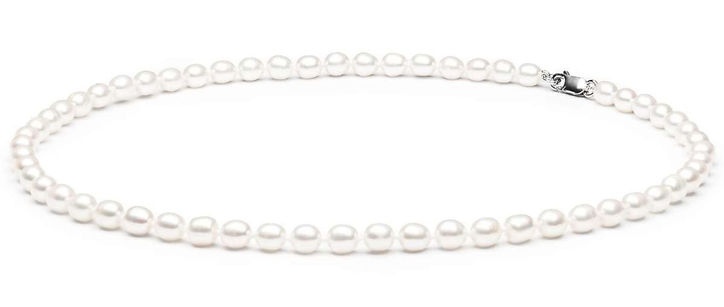Gaura Pearls Perlenkette Leicht weiß oval 45 cm, echte Süßwasserzuchtperlen günstig online kaufen