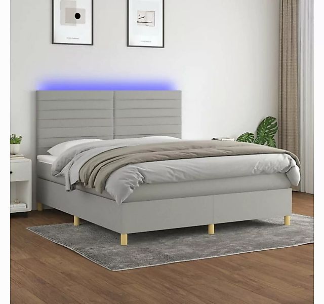 vidaXL Boxspringbett Boxspringbett mit Matratze LED Hellgrau 160x200 cm Sto günstig online kaufen