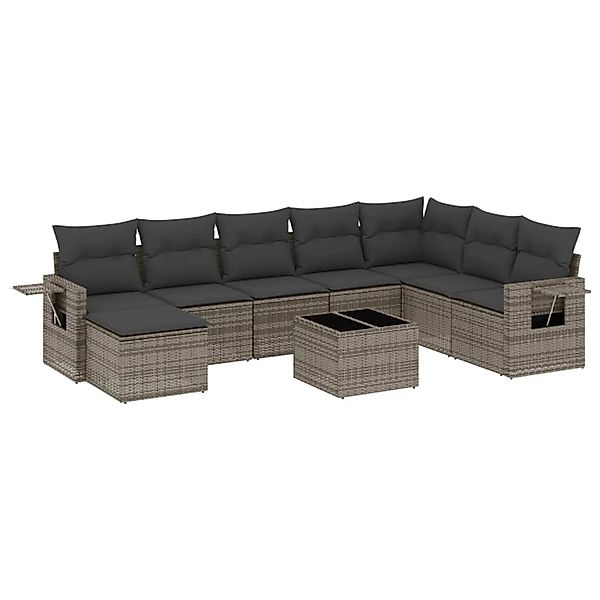 vidaXL 9-Tlg Garten-Sofagarnitur mit Kissen Grau Poly Rattan 3220569 günstig online kaufen