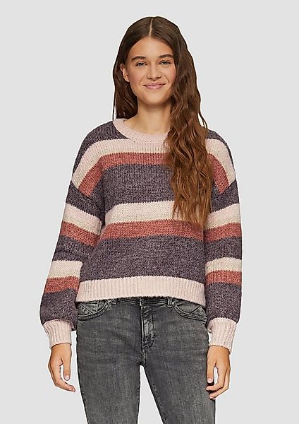 QS Longpullover Strickpullover Verkürzter Strickpullover mit Streifen günstig online kaufen