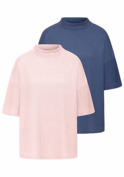 LASCANA Kurzarmshirt "mit Stehkragen", (2er-Pack), aus bügelfreier Crêpe-Qu günstig online kaufen