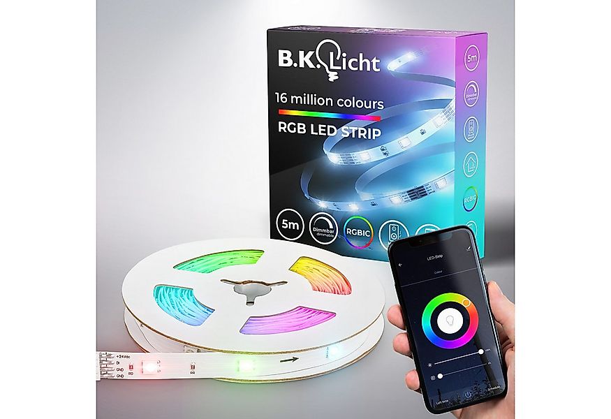 B.K.Licht LED Stripe Wifi RGBIC LED Strip, 5 m, mit App Steuerung, 150-flam günstig online kaufen