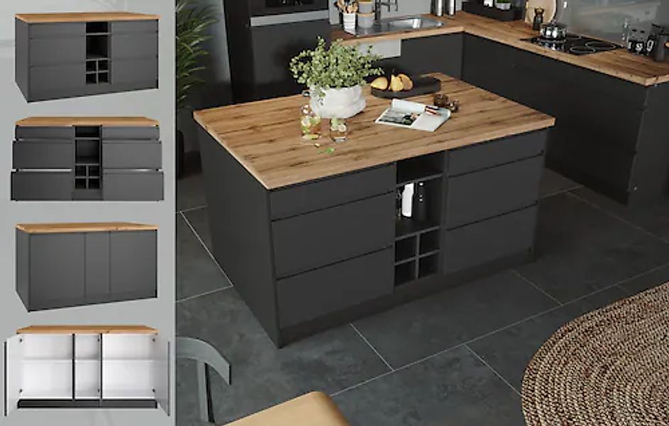 KOCHSTATION Kücheninsel »KS-Bruneck, Breite 153 cm« MDF-Fronten, Arbeitspla günstig online kaufen