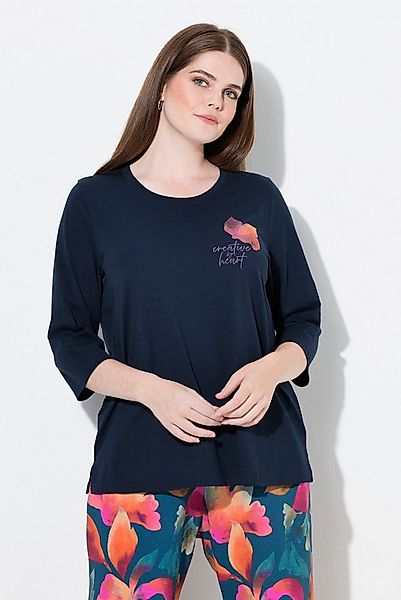 Ulla Popken T-Shirt Shirt Stickerei Rundhals 3/4-Arm Biobaumwolle günstig online kaufen