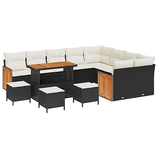 vidaXL Gartensofa-Set mit Kissen 14 Stk Schwarz und Creme Poly-Rattan 33653 günstig online kaufen