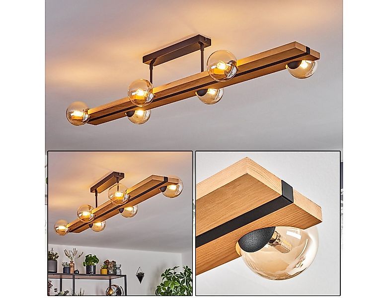 hofstein Deckenleuchte Deckenlampe aus Metall/Holz/Glas in Schwarz/Natur/Be günstig online kaufen