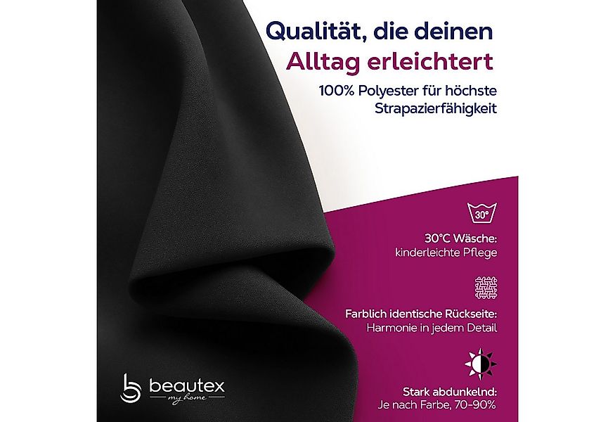 Beautex Verdunkelungsvorhang 2er Set Verdunkelungsgardine mit U-Band, Black günstig online kaufen