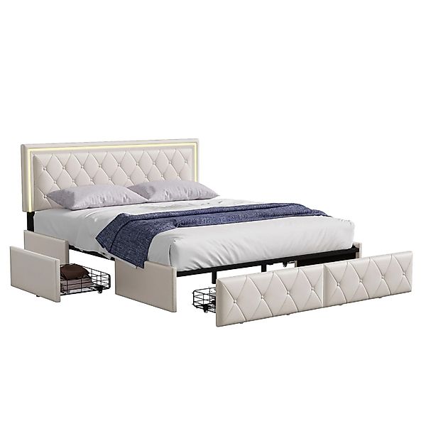 PXloue Polsterbett 160x200cm mit 4 Schubladen-Verstellbares Gepolstertes Ko günstig online kaufen