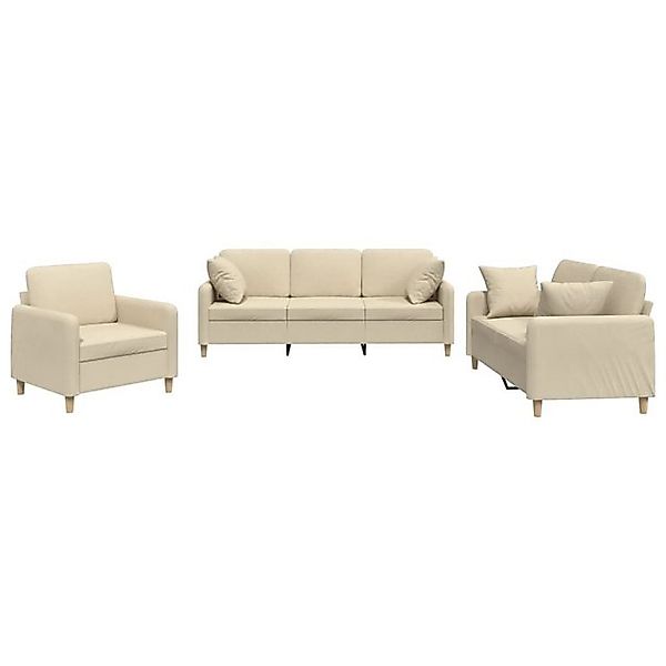 vidaXL Sofa, 3-tlg. Sofagarnitur mit Kissen Creme Stoff günstig online kaufen