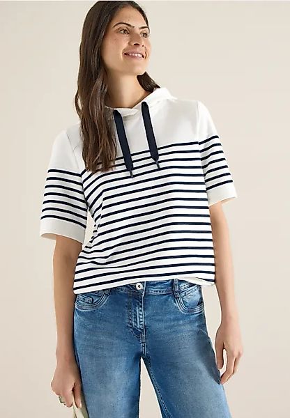 Kurzarm Sweatshirt mit Kapuze und Streifen günstig online kaufen