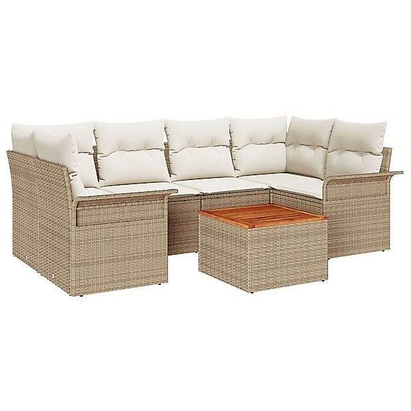 vidaXL Loungesofa 7-teiliges Garten Sofa Set mit Kissen Beige Poly Rattan, günstig online kaufen