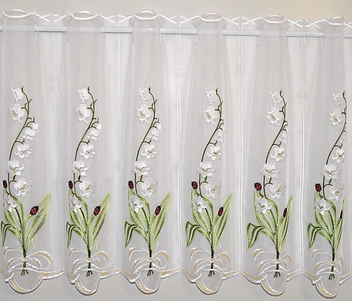 Stickereien Plauen Scheibengardine "Maiglöckchen" Stangendurchzug 1 Stk. tl günstig online kaufen