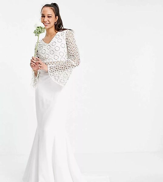 Virgos Lounge Tall – Bridal – Langärmliges Spitzenkleid in Weiß günstig online kaufen