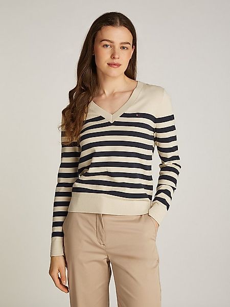 Tommy Hilfiger V-Ausschnitt-Pullover CO JERSEY STITCH V-NK SWEATER mit V-Au günstig online kaufen