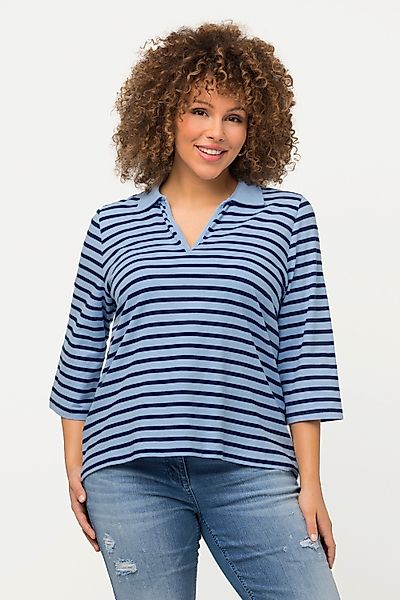 Ulla Popken Poloshirt Poloshirt Ringel V-Ausschnitt günstig online kaufen