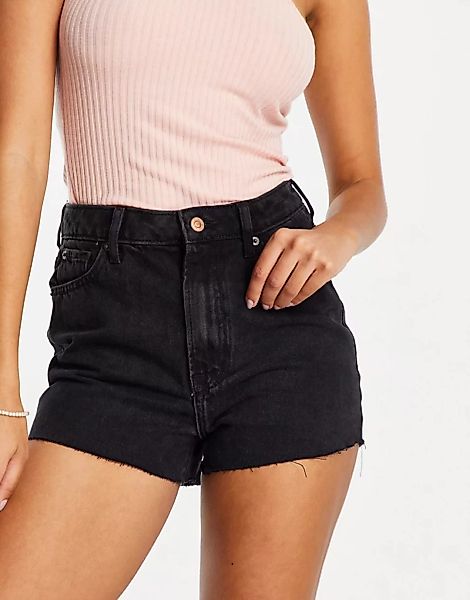 New Look – Mom-Jeansshorts mit hohem Bund in Schwarz günstig online kaufen