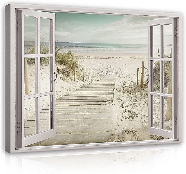Wallarena Leinwandbild Fensterblick Strand Meer Natur günstig online kaufen