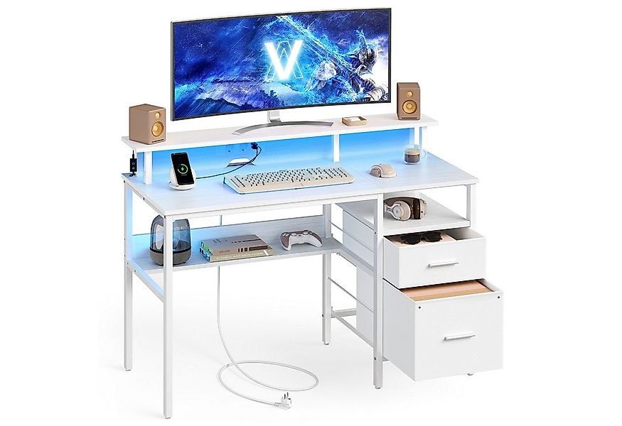 VASAGLE Schreibtisch Computertisch, mit LED-Beleuchtung, eingebaute Steckdo günstig online kaufen