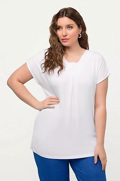 Ulla Popken Rundhalsshirt T-Shirt Zierfalte Oversized V-Ausschnitt Halbarm günstig online kaufen