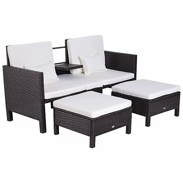 Gartensofa Set Braun Polyrattan Metall inkl 2er Sofa Hocker Kissen ideal fü günstig online kaufen