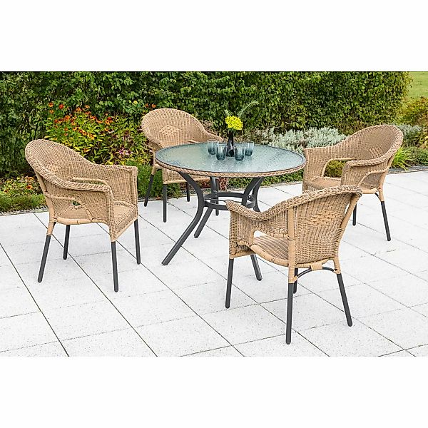 Merxx Gartenmöbel-Set Ravenna 5-teilig Ø 104 cm Natur günstig online kaufen