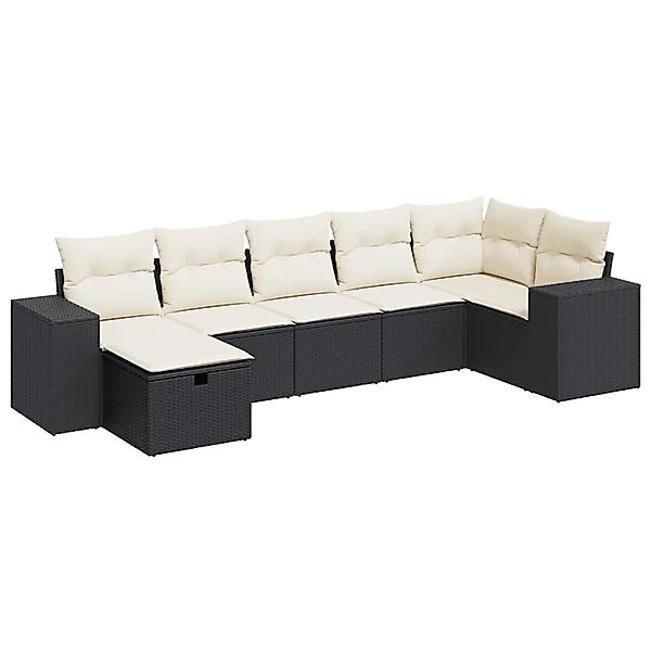 vidaXL 7-Tlg Garten-Sofagarnitur mit Kissen Schwarz Poly Rattan 3325702 günstig online kaufen