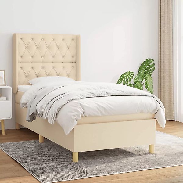 vidaXL Boxspringbett Boxspringbett mit Matratze Creme 80x200 cm Stoff Bett günstig online kaufen