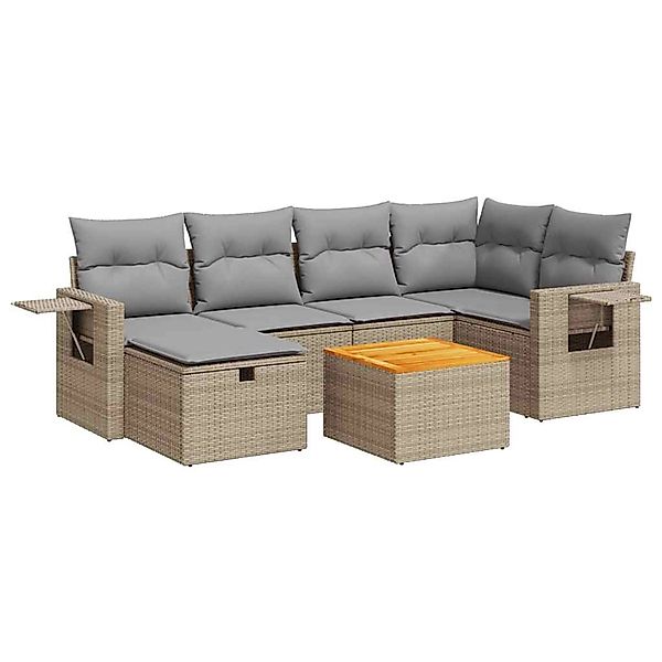 vidaXL 7-Tlg Garten-Sofagarnitur mit Kissen Beige Poly Rattan 3325818 günstig online kaufen