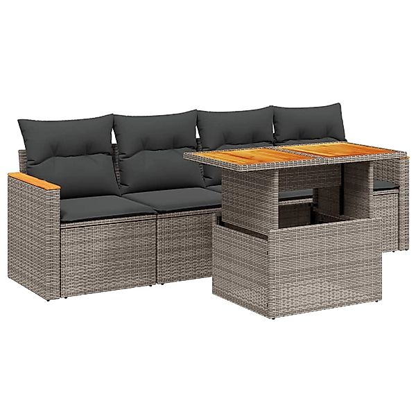vidaXL 5-Tlg Garten-Sofagarnitur mit Kissen Grau Poly Rattan 3272957 günstig online kaufen