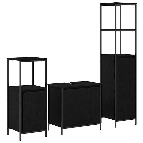 vidaXL Badezimmerspiegelschrank 3-tlg. Badmöbel-Set Schwarz Eiche Holzwerks günstig online kaufen