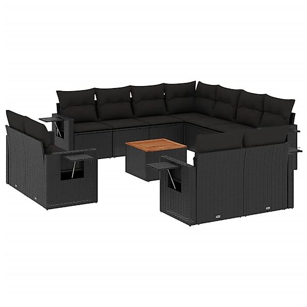 vidaXL 12-Tlg Garten-Sofagarnitur mit Kissen Schwarz Poly Rattan 3257154 günstig online kaufen