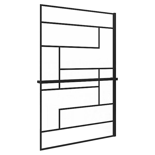 AICA 140x200cm 8mm NANO Glas Walk In Schwarz Duschwand mit Glasdekor Gitter günstig online kaufen