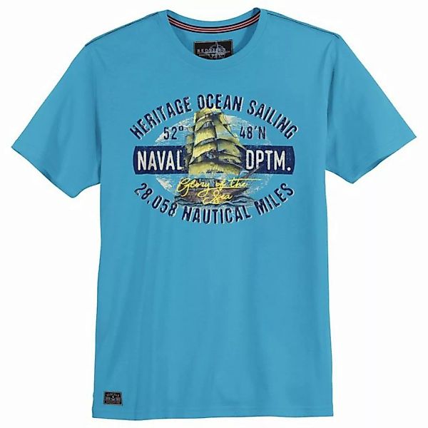 redfield Rundhalsshirt Große Größen Herren T-Shirt azurblau Print Naval DPT günstig online kaufen
