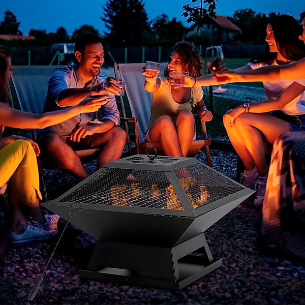Outsunny Feuerschale für Garten Camping BBQ, (Grillrost, 1-St., Feuerschale günstig online kaufen