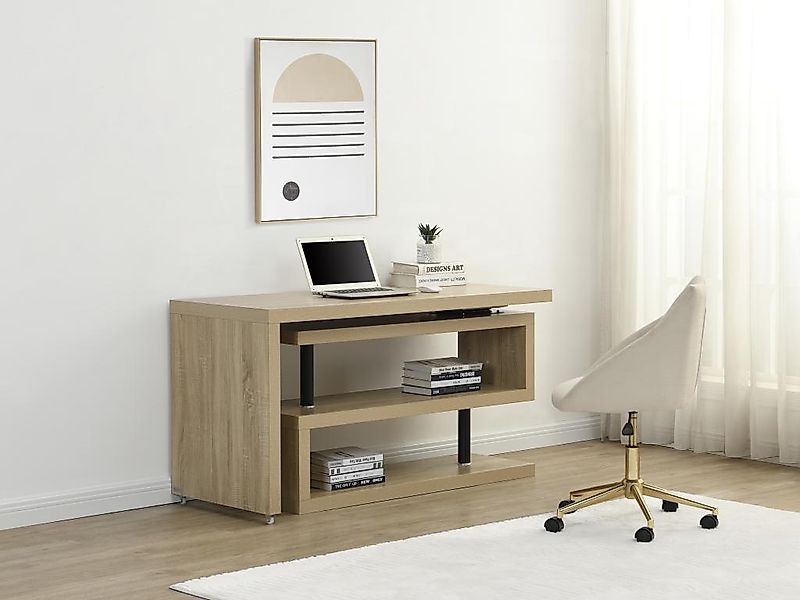 Schreibtisch - Tischplatte um 360° schwenkbar - MDF - Eichefarben - NICEPHO günstig online kaufen