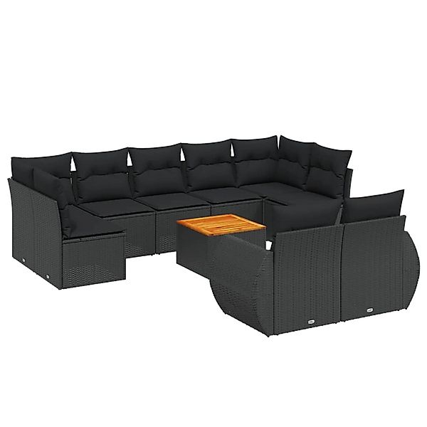 vidaXL 10-Tlg Garten-Sofagarnitur mit Kissen Schwarz Poly Rattan 3257483 günstig online kaufen