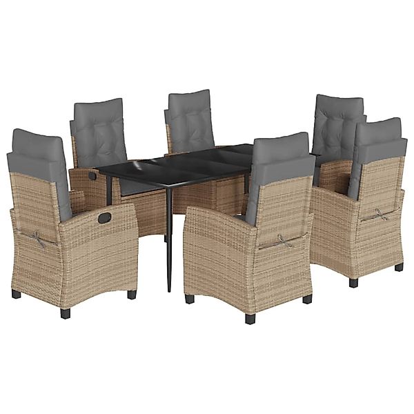 vidaXL 7-Tlg Garten-Essgruppe mit Kissen Beigemischung Poly Rattan 3212827 günstig online kaufen