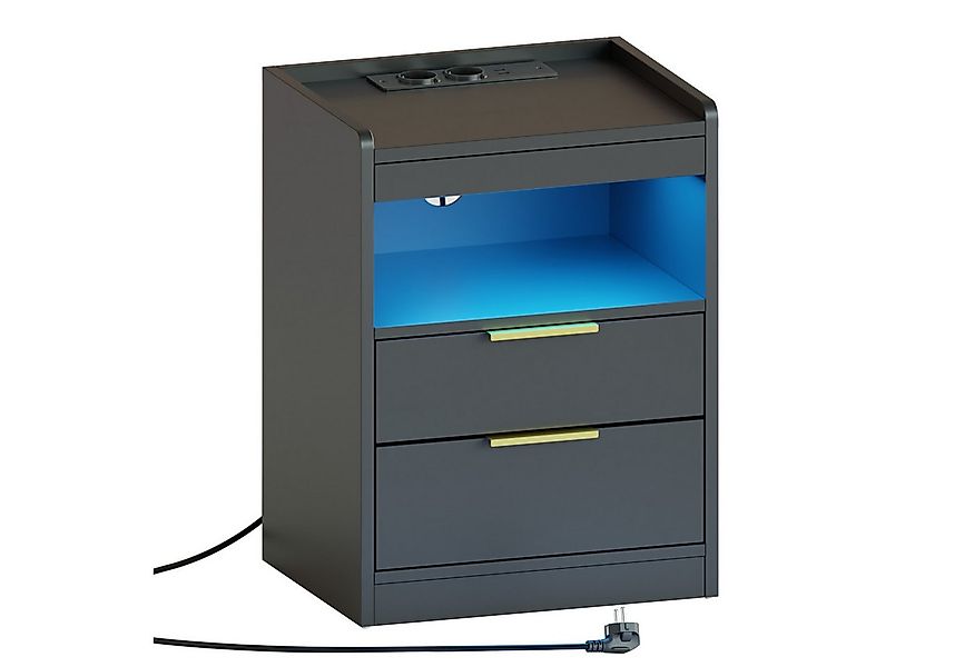 Mondeer Nachttisch LED Nachtkommode (Packung, Beistelltisch mit Steckdosen) günstig online kaufen