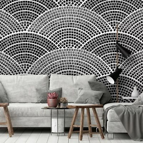 artgeist Fototapete Semicircular Mosaic (Black) schwarz/weiß Gr. 300 x 210 günstig online kaufen