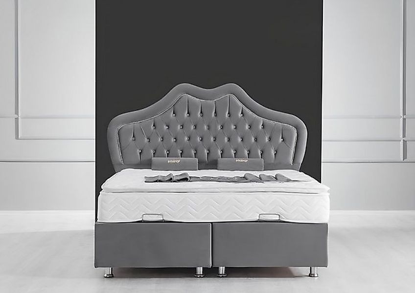 JVmoebel Bett Bett Grau Doppelbett Boxspring Betten Stil Stoff Chesterfield günstig online kaufen