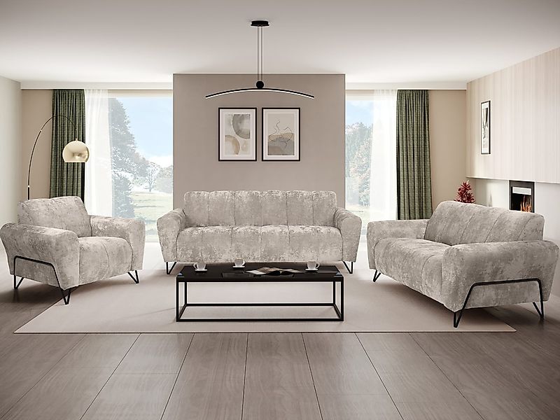 Beautysofa Polstergarnitur mit Metallbeine in schwarzer günstig online kaufen