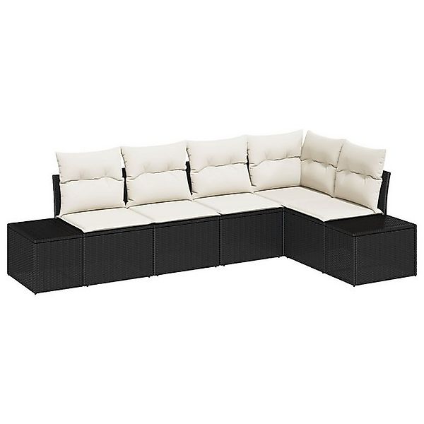 vidaXL Loungesofa 5-tlg. Garten-Sofagarnitur mit Kissen Schwarz Poly Rattan günstig online kaufen