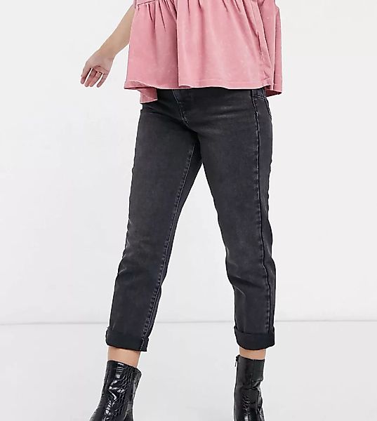 New Look Petite – Taillenformende Mom-Jeans in Schwarz günstig online kaufen