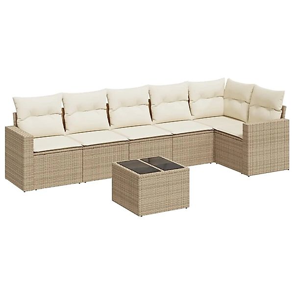 vidaXL 7-Tlg Garten-Sofagarnitur mit Kissen Beige Poly Rattan 3218988 günstig online kaufen