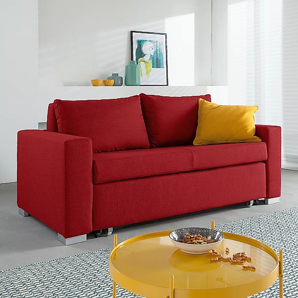 home24 mooved Schlafsofa Latina 2-Sitzer Rot Webstoff 170x90x90 cm (BxHxT) günstig online kaufen