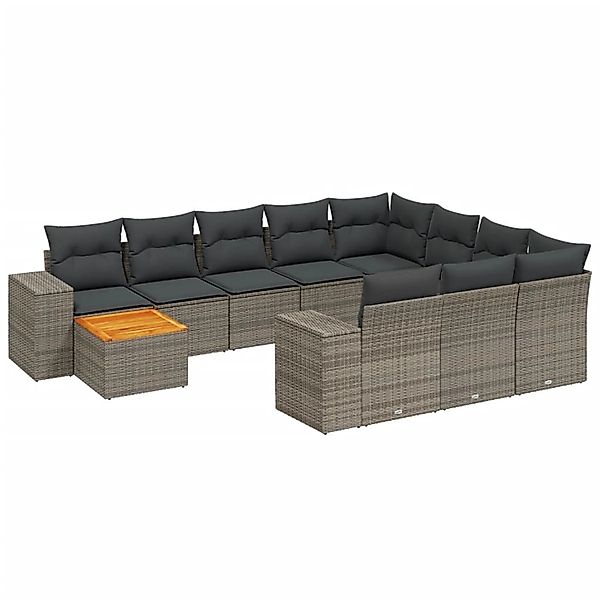 vidaXL 11-Tlg Garten-Sofagarnitur mit Kissen Grau Poly Rattan 3225633 günstig online kaufen