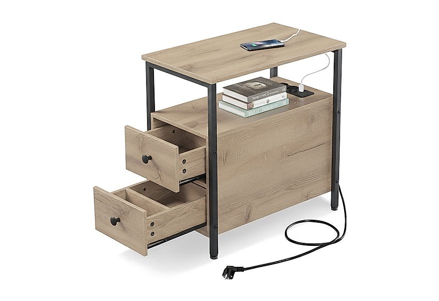 relaxdays Beistelltisch mit Steckdose, hellbraun günstig online kaufen