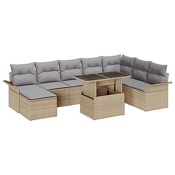 vidaXL Loungesofa 9-teiliges Garten Sofa Set mit Kissen Beige Poly Rattan, günstig online kaufen