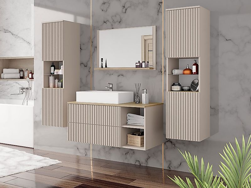 MIRJAN24 Badmöbel-Set Kertos Rillen III, (5er-Set, Spiegel, Waschbeckenschr günstig online kaufen