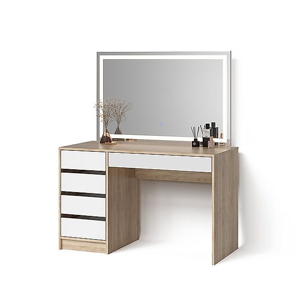 Livinity® Schminktisch Imola, Weiß/Sonoma/Sonoma, 120 cm mit LED-Spiegel günstig online kaufen